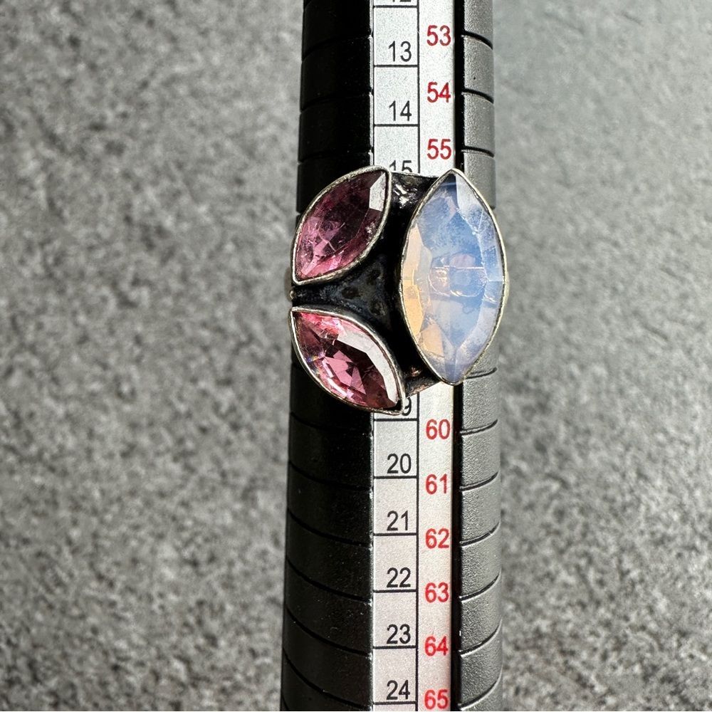 NEW Elegant Opalite Pink Tourmaline Marquise Gemstone Silver Statement Ring Sz 8 - Picture 4 of 12